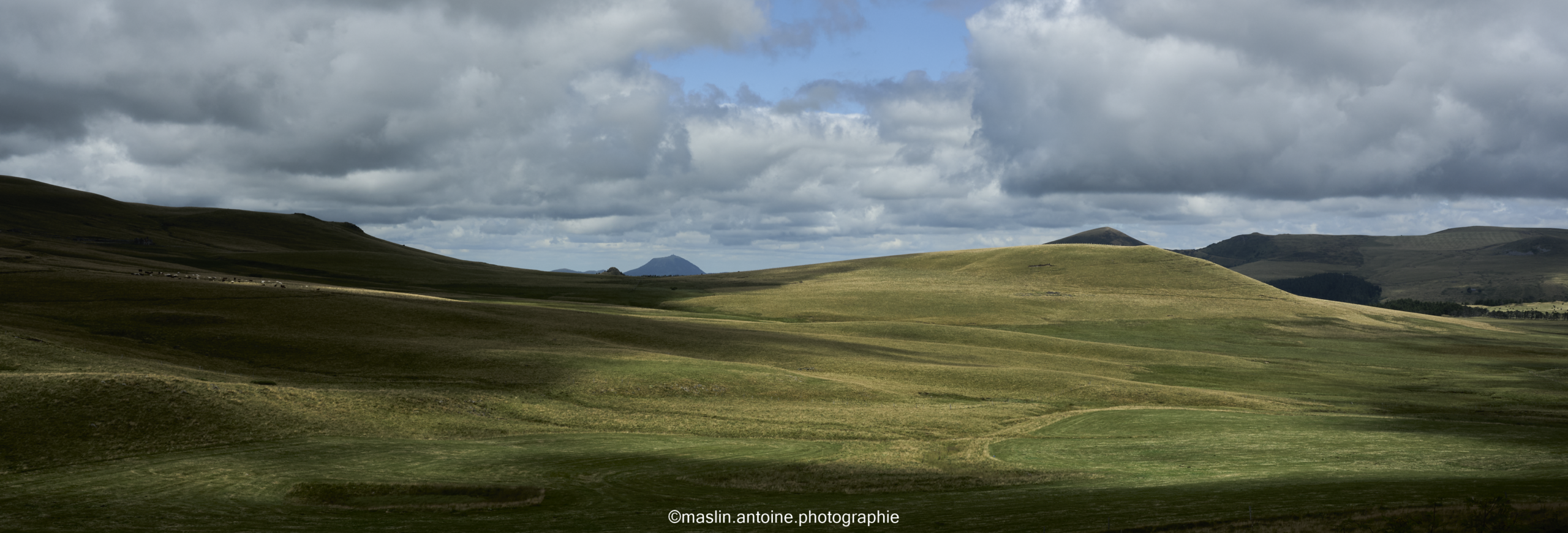 vue de steppe avec le puy de Dôme en arrière plan
